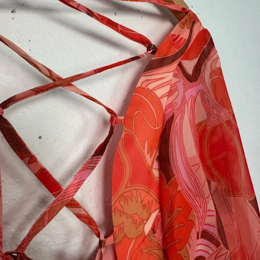 Elegant Orange Floral Midi Dress - Picture 8 of 16